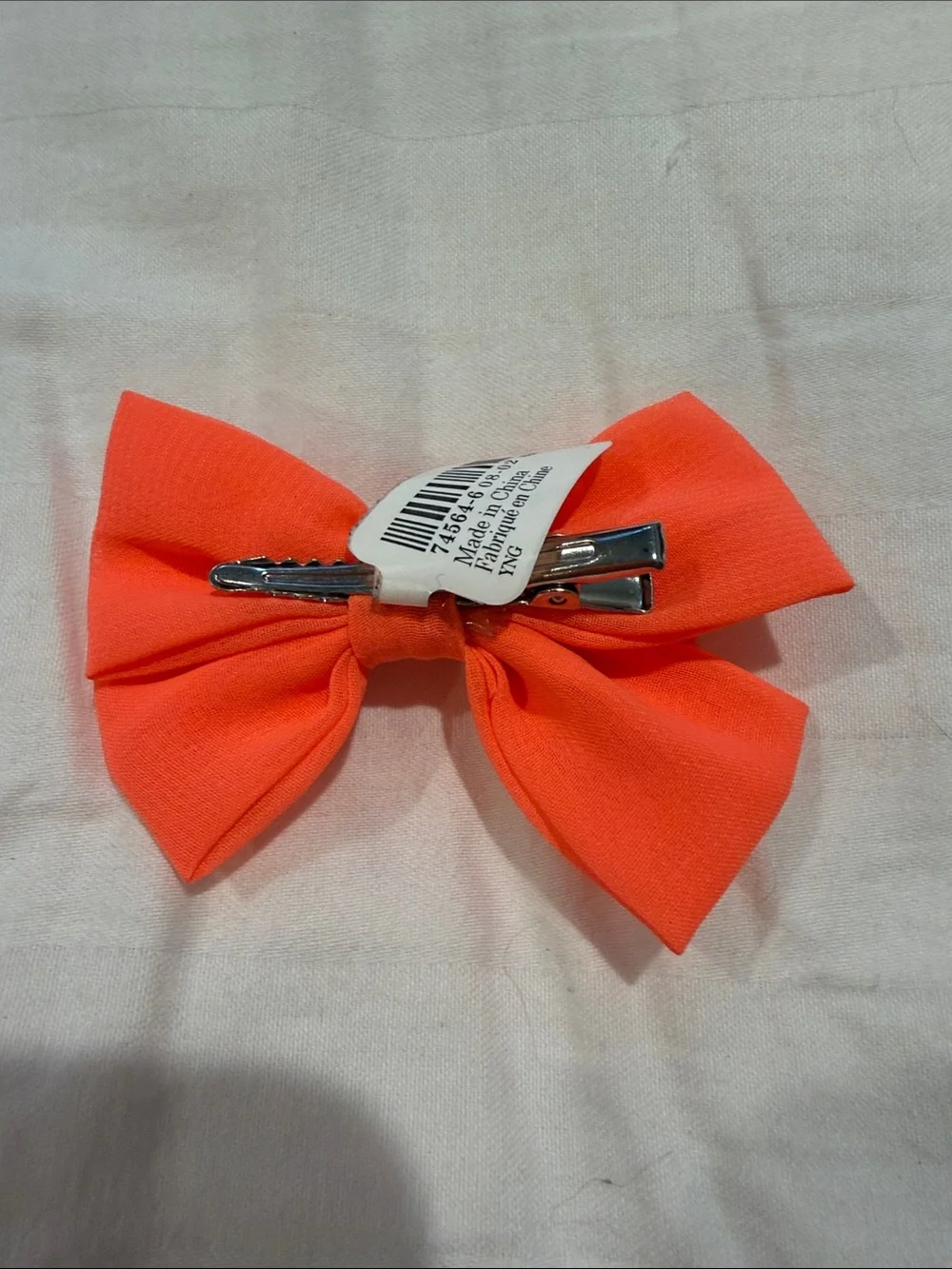 Claire's Neon Orange Fabric Bow Hair Clip